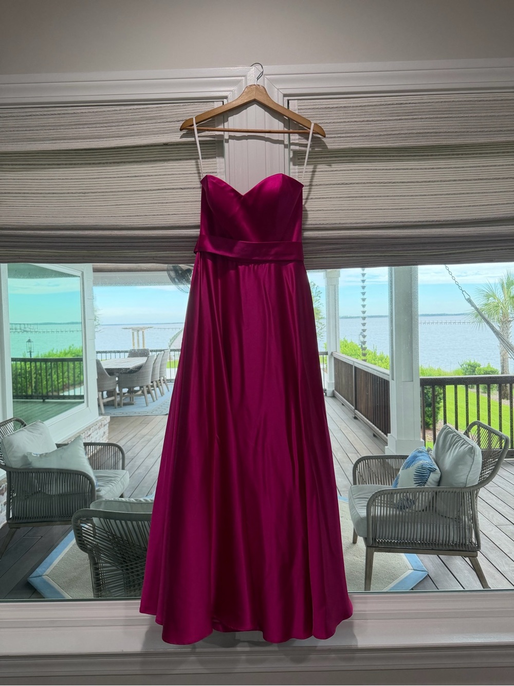 Strapless Magenta Satin Evening Gown